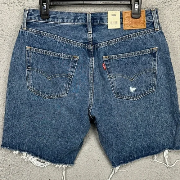 Levis Premium 501 Womens Jean 90s Shorts 30 Blue Distressed  Loose Fit Denim NEW - Picture 3 of 10